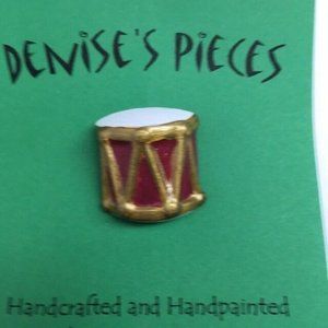 Christmas Pin Brooch Plaster Handcrafted Toy Drum Gold Red White